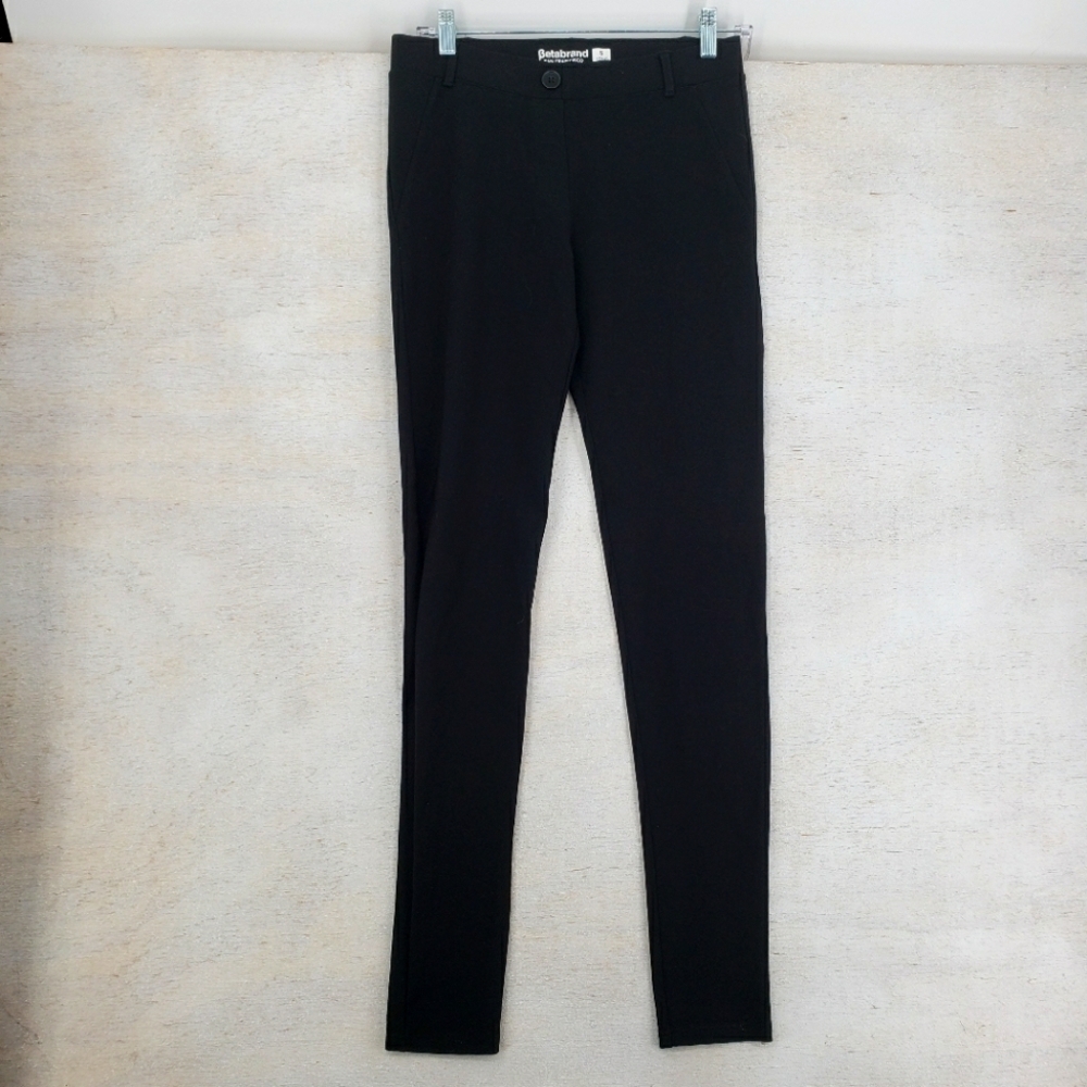 Betabrand pants women US S Long black ponte knit Tall faux fly pockets stretch